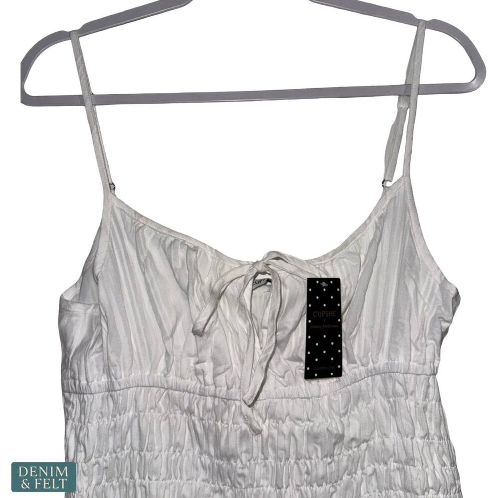 NEW Cupshe x‎ Kelsey Anderson Sunny Side Maxi Dress White Smocked Tie Front MED - Picture 11 of 16
